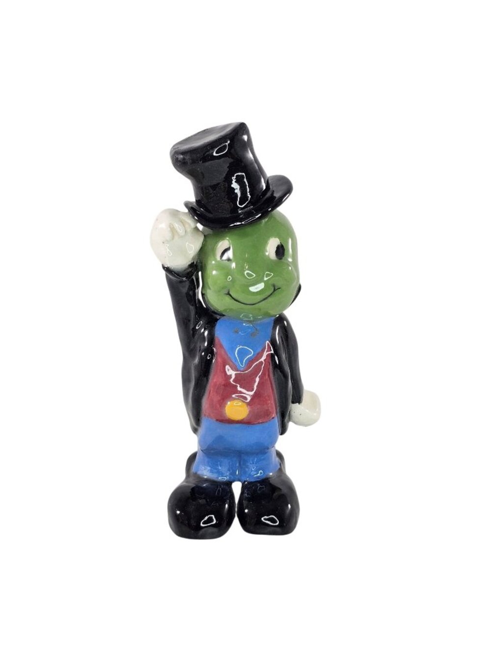 Vintage Ceramic Jiminy Cricket Figurine With Top Hat Pinocchio 5.5" *FLAWS*